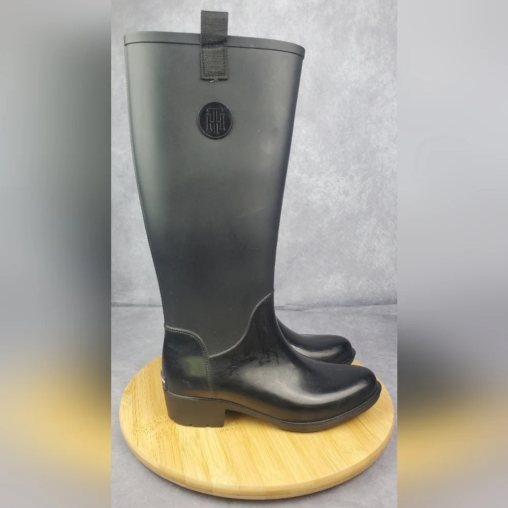 Tommy Hilfiger‎ tall black rubber Women's rain boots Size 7M